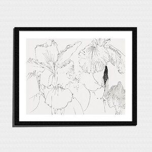 Art Print, Minimalist Black & White Irises Botanical Sketch